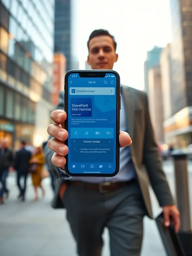 Funcionário acessando a intranet SharePoint pelo celular