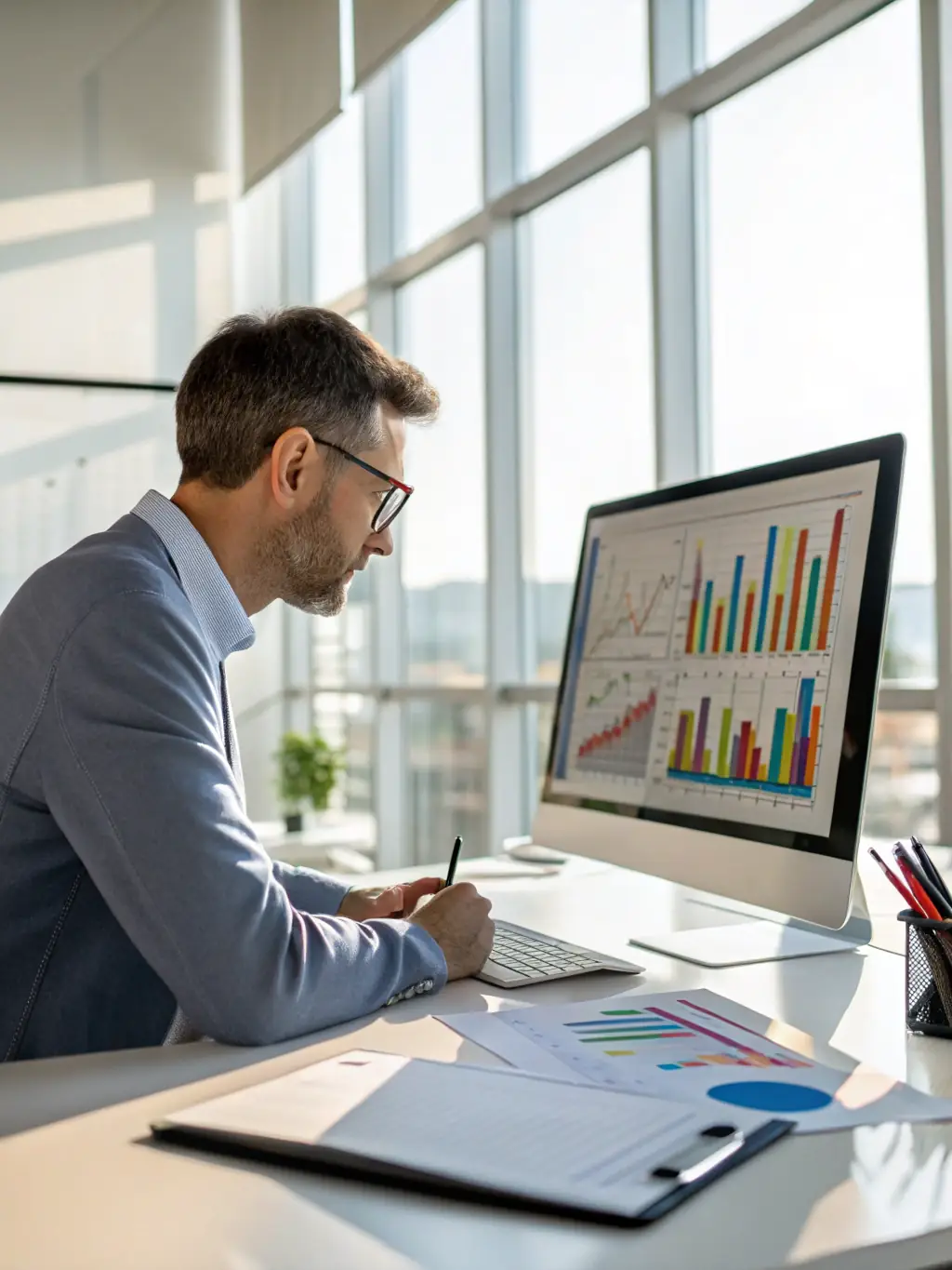 Gerente alocando recursos e visualizando carga de trabalho no MS Project